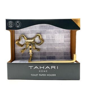 TAHARI Home Brass Ribbon Bow Bathroom Toilet Paper Roll Holder Wall Mounted NEW